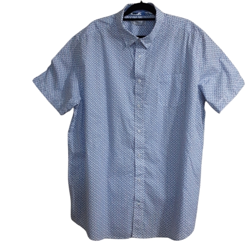 Projek Raw casual button down shirt white blue plane printed vacation beach 2XT
